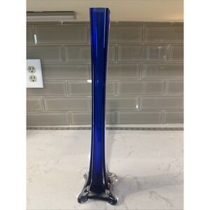 Vintage Tall Vase Cobalt Blue Glass‎ Vase Faceted Cobalt To Clear Art Glass